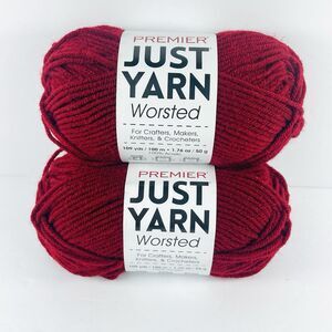 Premier JUST YARN WORSTED 109 yards (2 Skeins) RUBY Crochet Medium 4 NEW